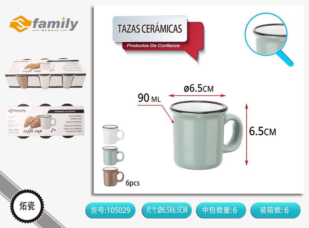 Set de 6 mini tazas cerámicas 90ml - Artículos de bebida y cerámica