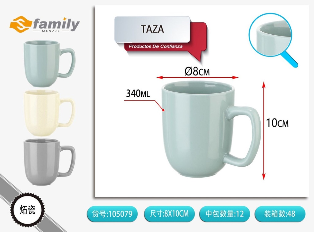 Taza de cerámica con mango brillante de 340ML - Artículos de bebida y cerámica