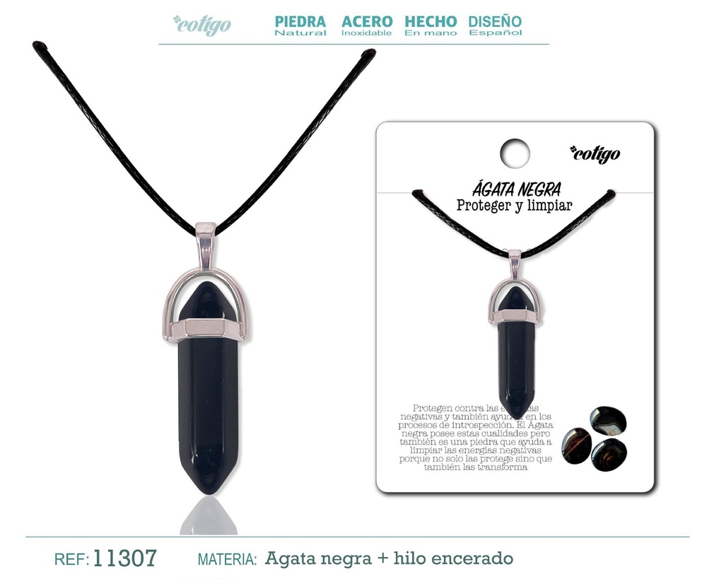 Colgante de ágata negra en forma de punto - Joyería de piedras naturales