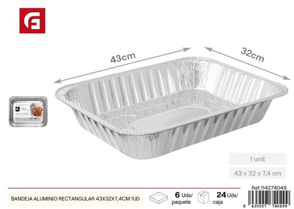 Bandeja rectangular de aluminio 43 x 32 x 7.4 cm - Utensilios desechables