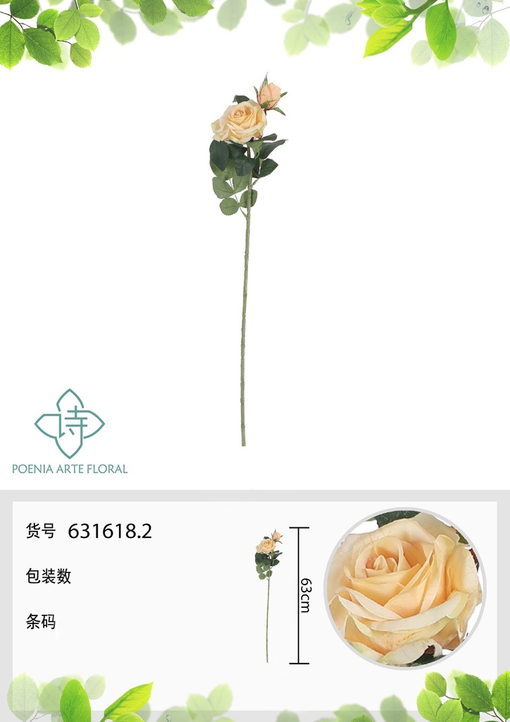 Rosa de fortuna artificial de 63 cm - Decoración floral
