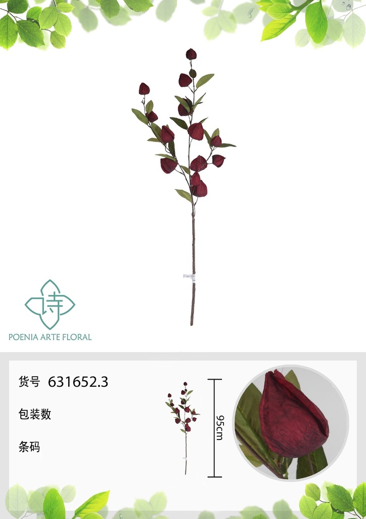 Rama de fruta de linterna artificial de 95 cm - Decoración floral