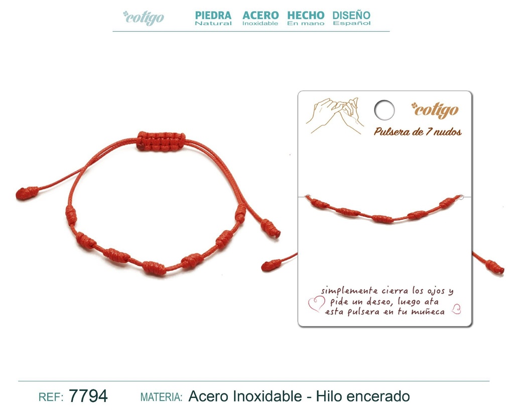 Pulsera 7 nudos de hilo encerado - Accesorios de joyería