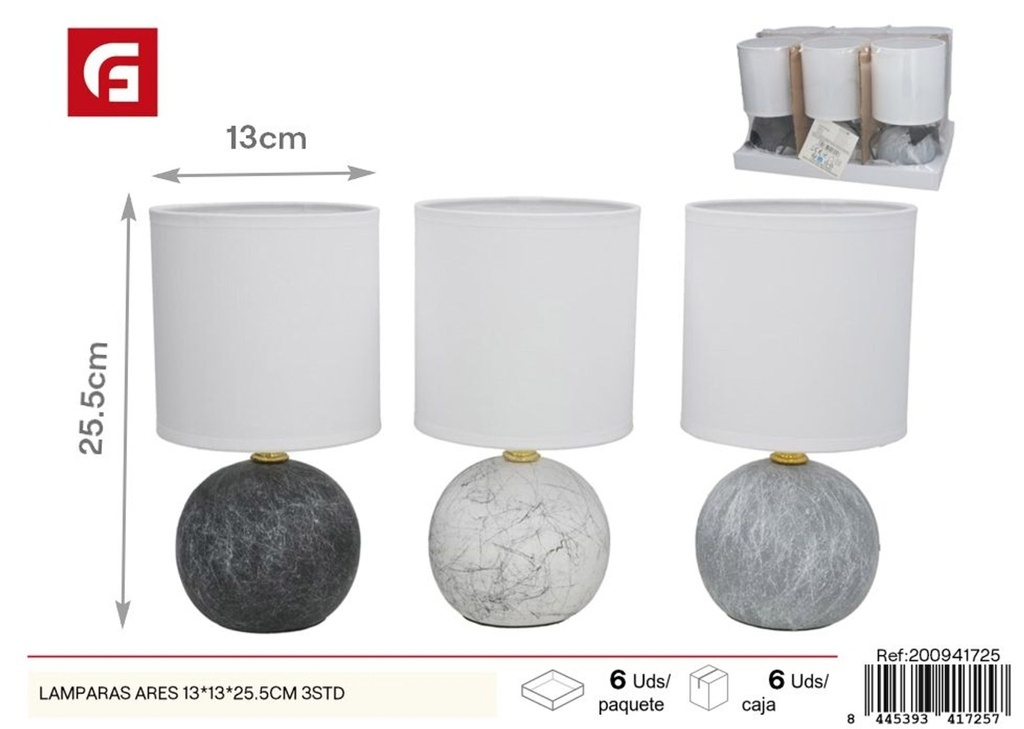 Lámparas Ares de cerámica 13*13*25.5cm - Paquete de 3 unidades
