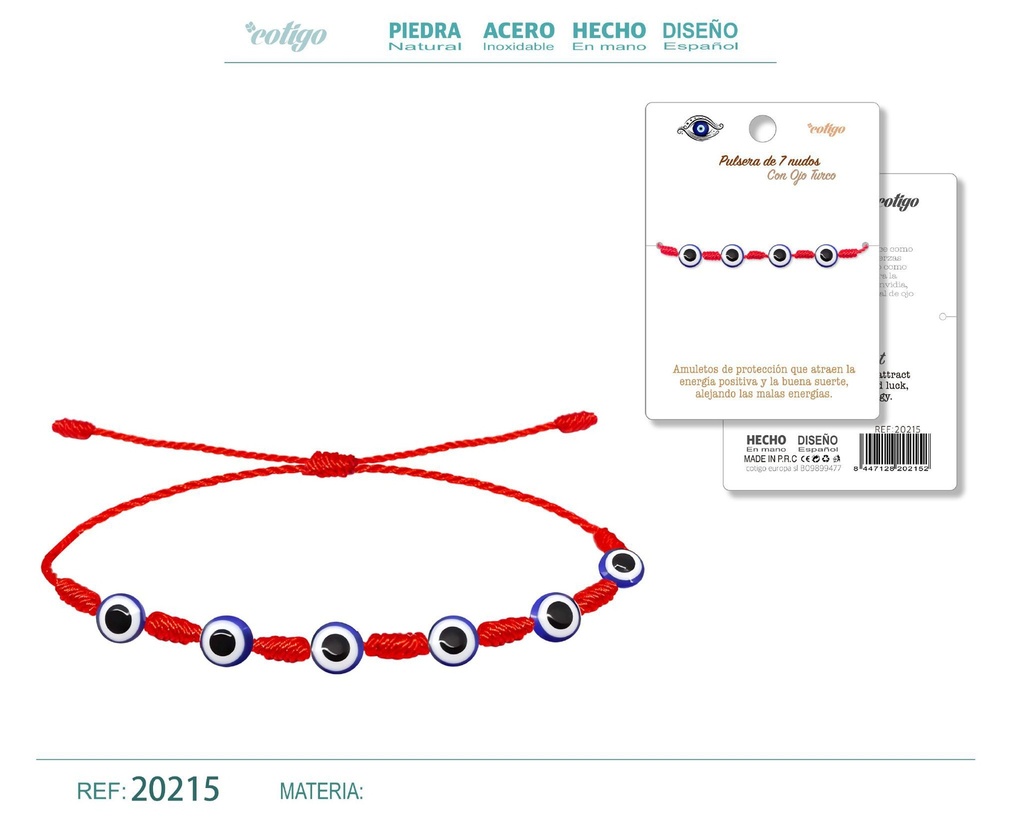 Pulsera de 7 nudos con 6 ojos turcos - Amuletos y protección
