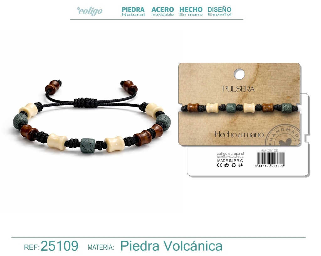Pulsera de lava y madera hecha a mano - Joyería artesanal