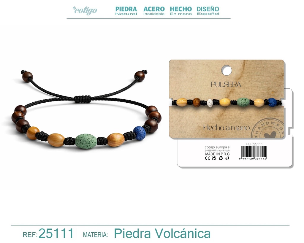 Pulsera de lava y madera hecha a mano - Joyería artesanal