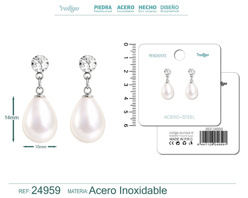 Pendiente de perla con accesorio de acero - Joyería de moda