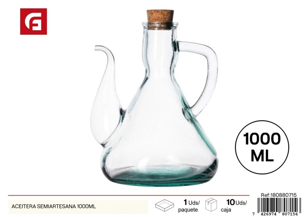 Aceitera semiartesana de vidrio 1000ml - Aceiteras y recipientes de cocina
