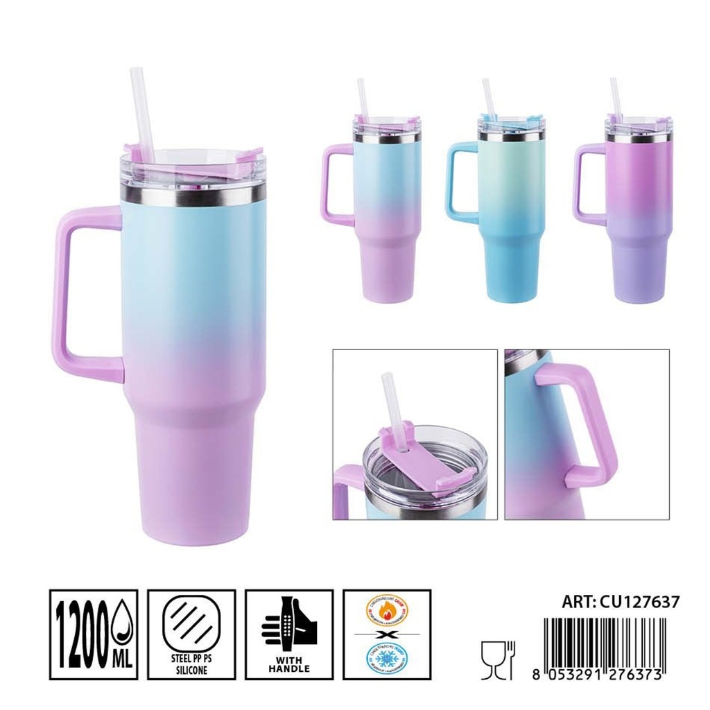 Botella térmica con pajita gradiente de 1200 ml DC CASA - Accesorios de cocina