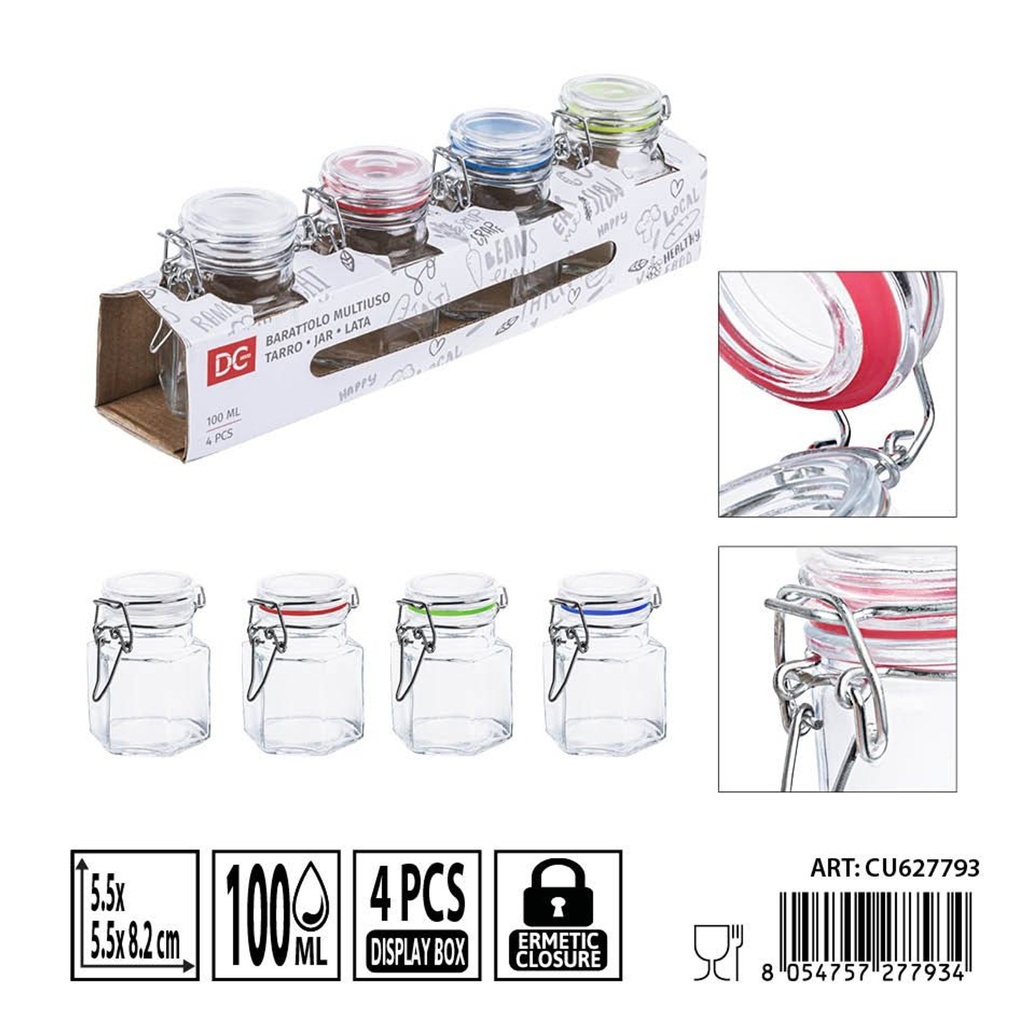 Bote de cristal 100 ml set de 4 piezas 5x5x10.8 cm - Accesorios de cocina