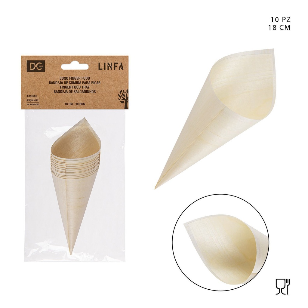 Conos de madera para aperitivos 18 cm - Accesorios de cocina desechables (10 piezas)