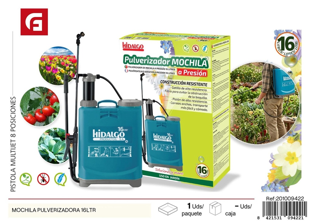 Pulverizador mochila 16 L - Herramienta de jardinería y limpieza
