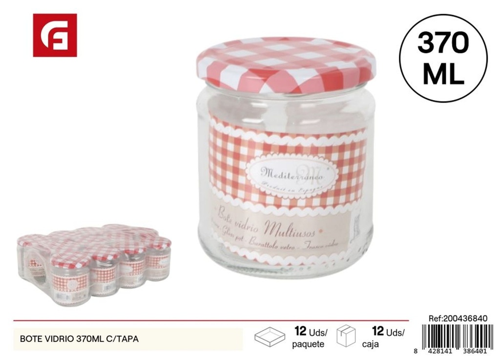 Bote de vidrio con tapa 370 ml - Recipiente de almacenamiento de vidrio
