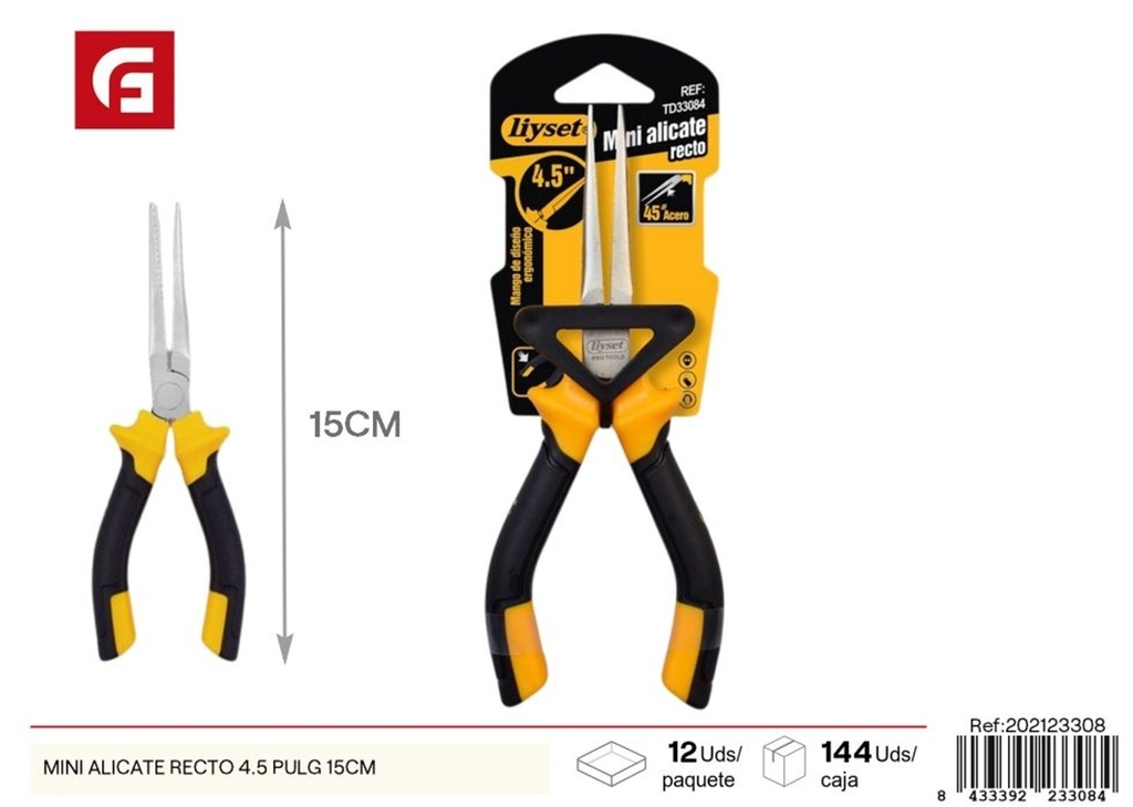 Alicate recto mini de 4.5 pulgadas 15cm - Herramientas y accesorios de ferretería