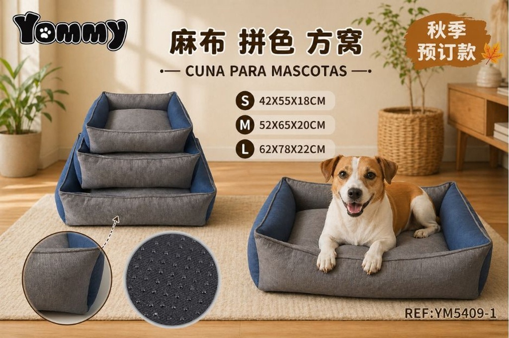 Cuna de perro de tela de arpillera gris azul REF 5409-1 - Camas para mascotas