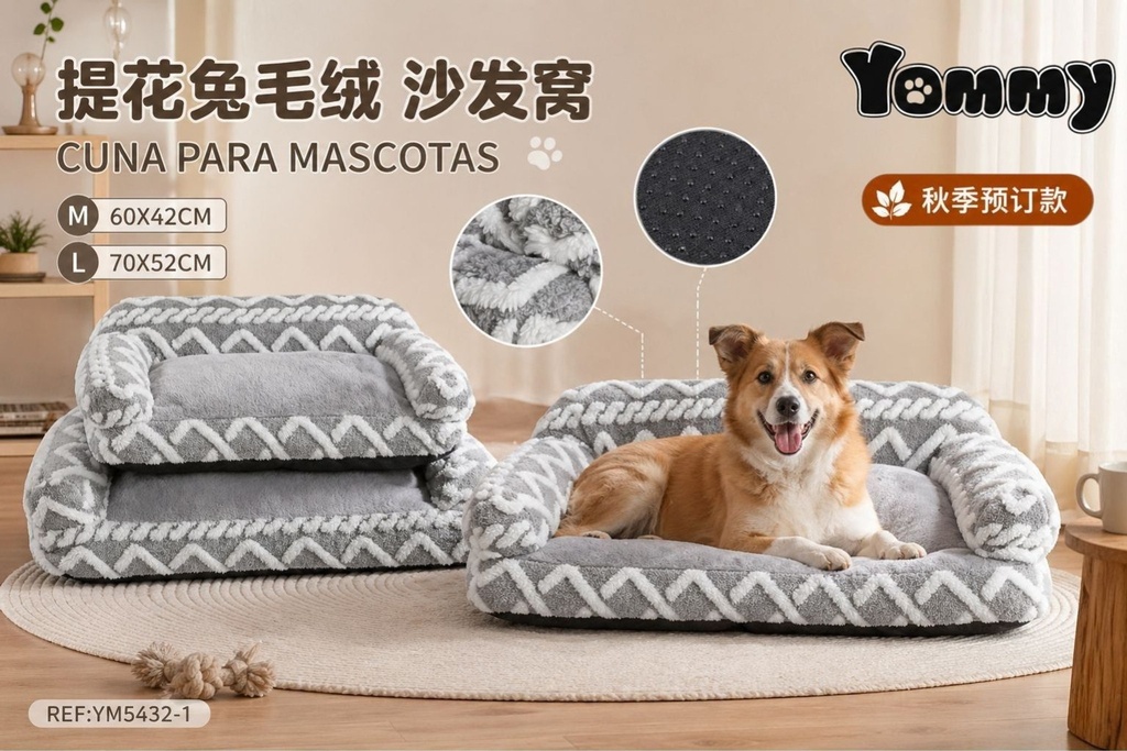 Cuna de perro de felpa con diseño a rayas gris REF 5432-1 - Camas para mascotas