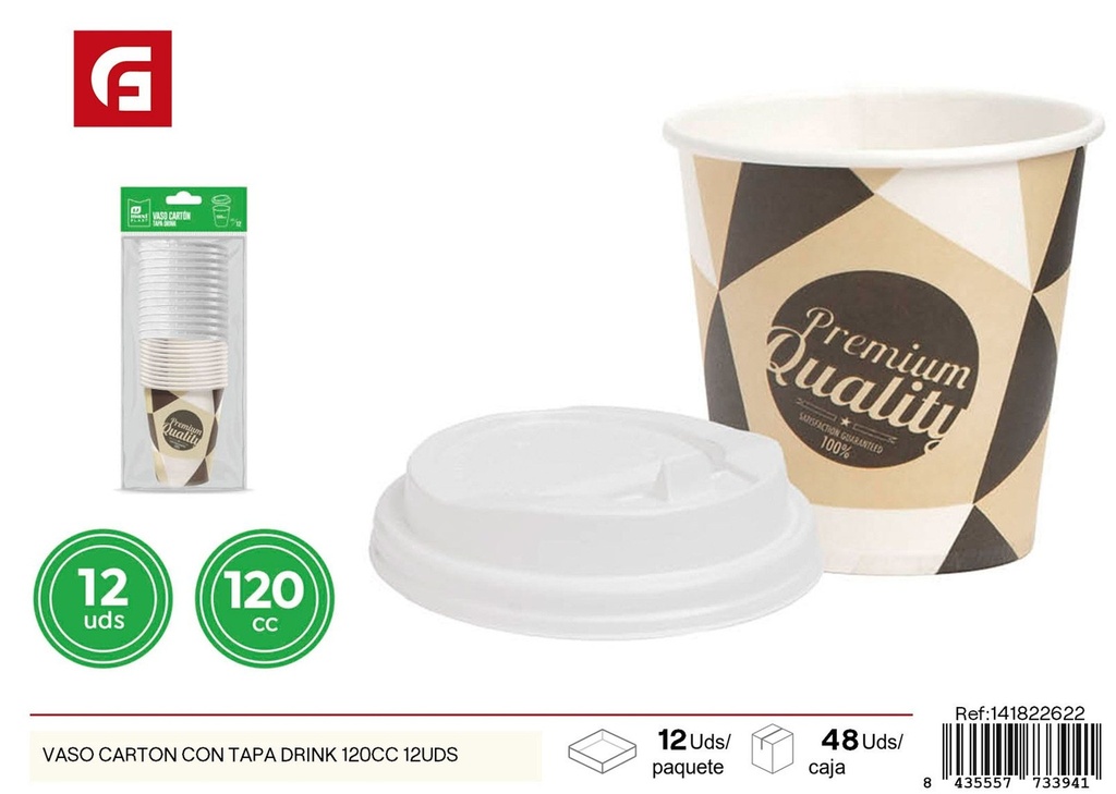 Vaso de cartón con tapa para café 120CC 12UDS - Utensilios desechables