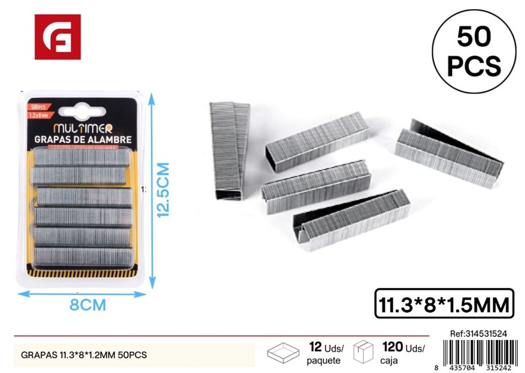 Grampas 11.3*8*1.2mm 50pcs - Herramientas de oficina y grampadoras