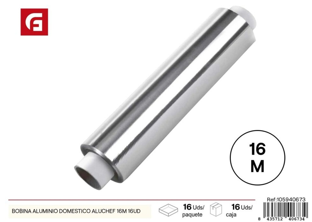Rollos de papel de aluminio doméstico 16m Aluchef - Utensilios de cocina
