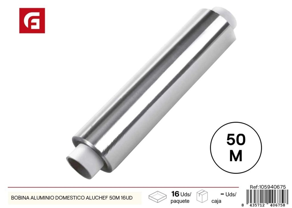 Rollos de papel de aluminio doméstico 50m Aluchef - Utensilios de cocina