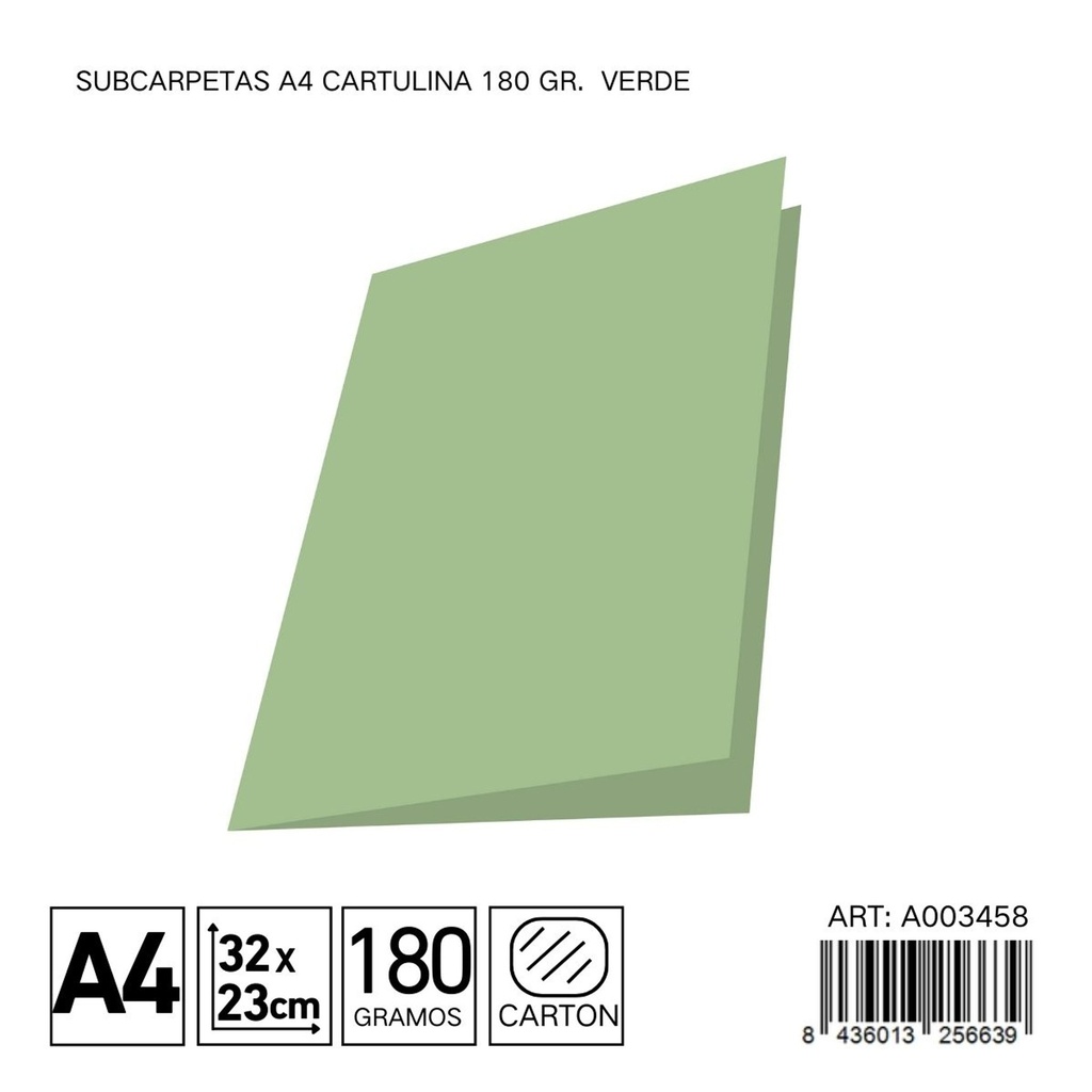 Subcarpetas A4 cartulina 180gr paquete 25 verde - Material de organización