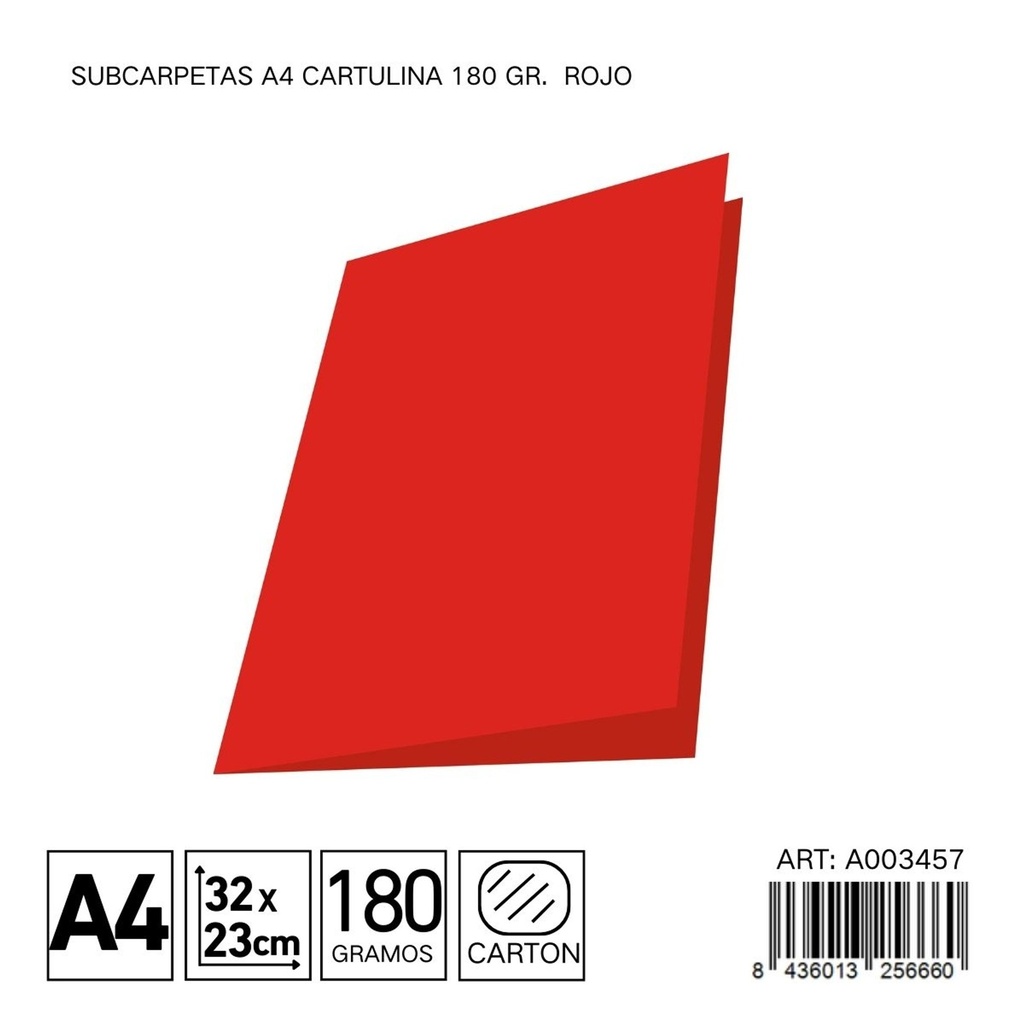 Subcarpetas A4 cartulina 180gr paquete 25 rojo - Material de organización