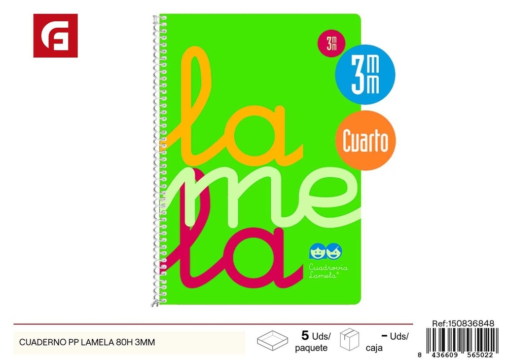 Cuaderno PP LAMELA 80 hojas 3mm - Material escolar y cuadernos