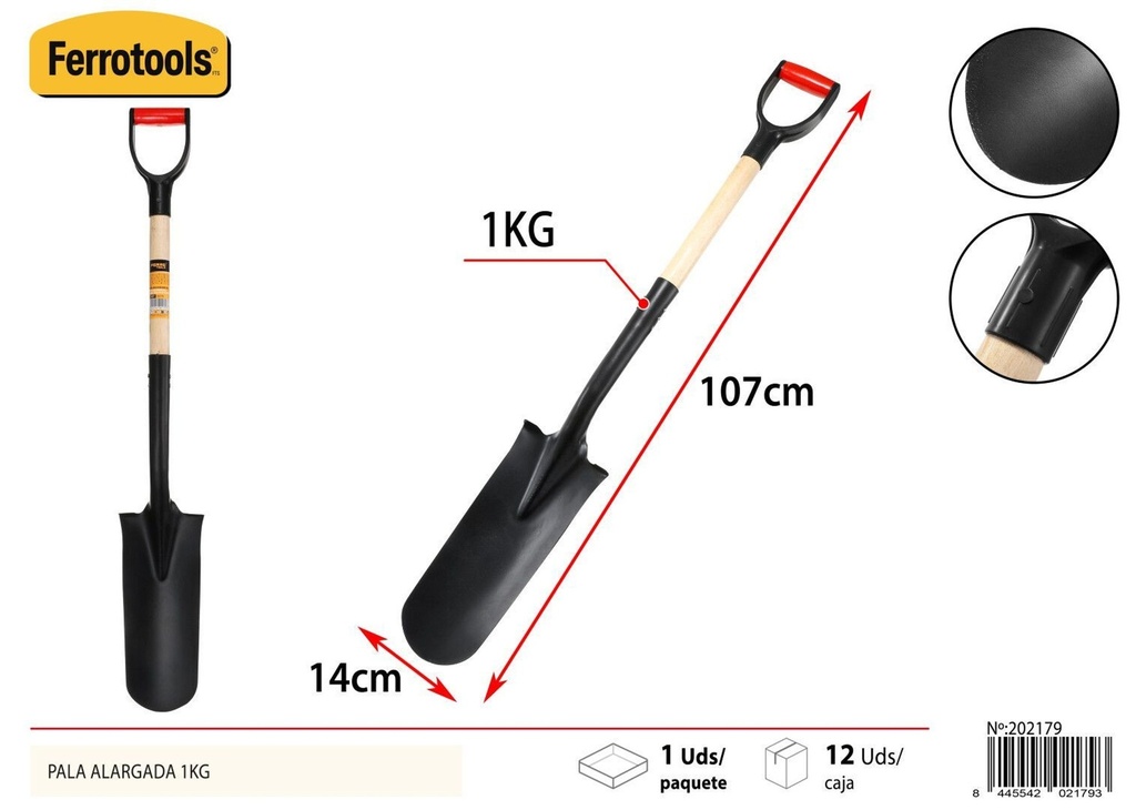 Pala alargada 1 kg 107 cm - Herramientas de jardinería