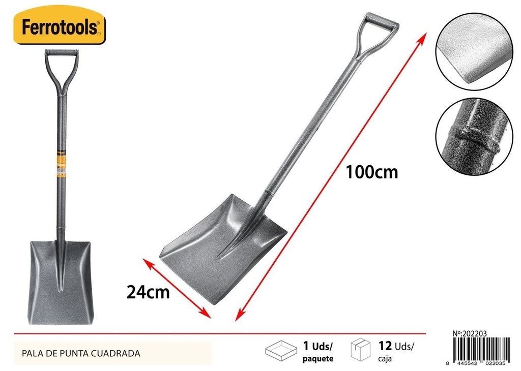 Pala de punta cuadrada 100 cm con mango - Herramientas de jardinería