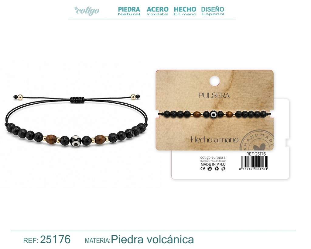 Pulsera de piedra volcánica hecha a mano - Joyería de piedras