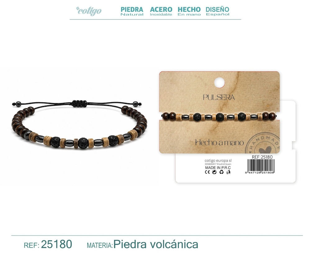 Pulsera de piedra volcánica hecha a mano - Joyería de piedras