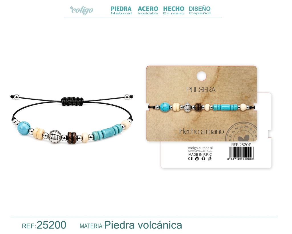 Pulsera de piedra volcánica hecha a mano - Joyería artesanal y accesorios