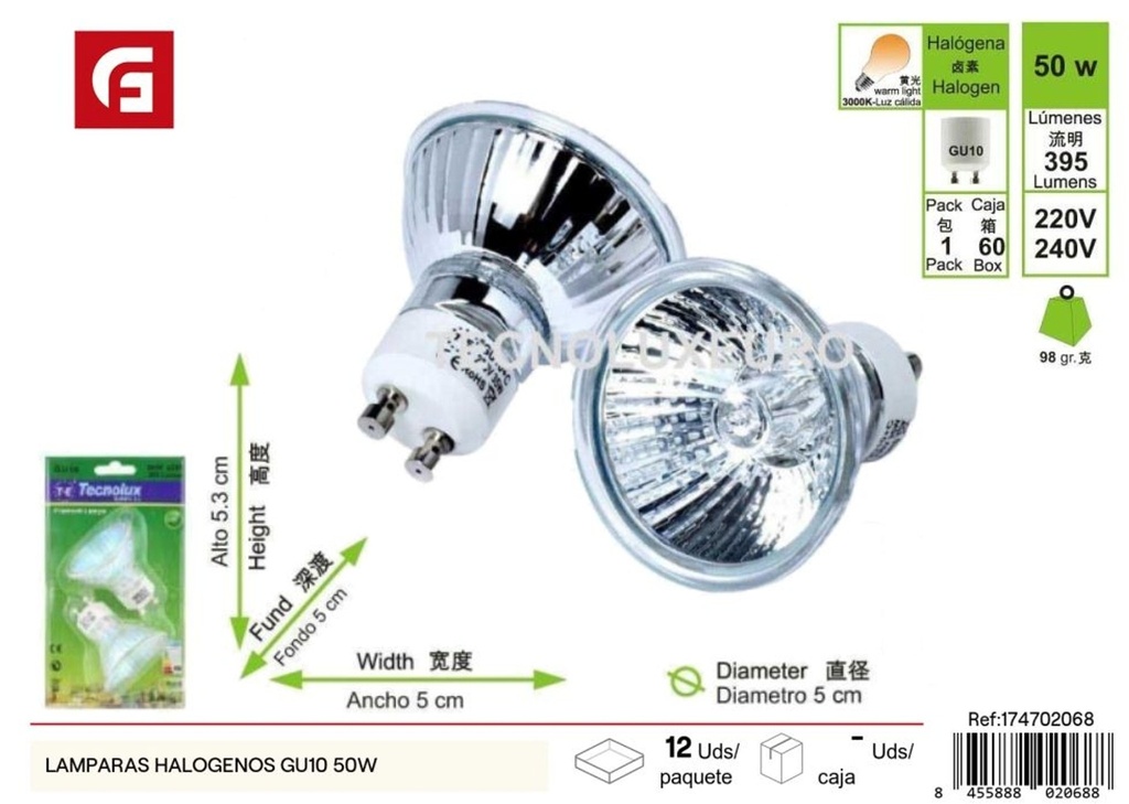 Bombillas halógenas GU10 50W - Iluminación y bombillas