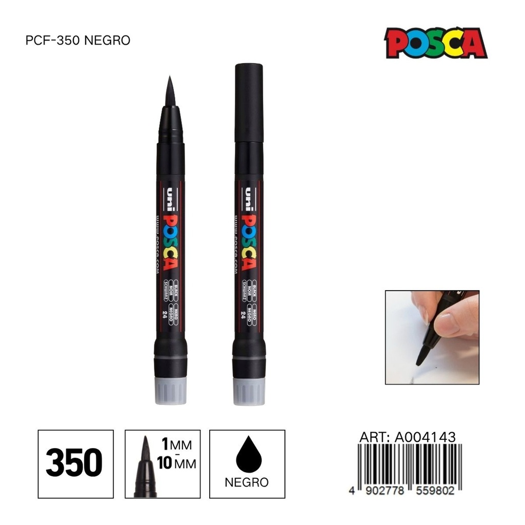 Marcador POSCA de punta suave 0.1mm-10mm PCF-350 Negro - Material de oficina