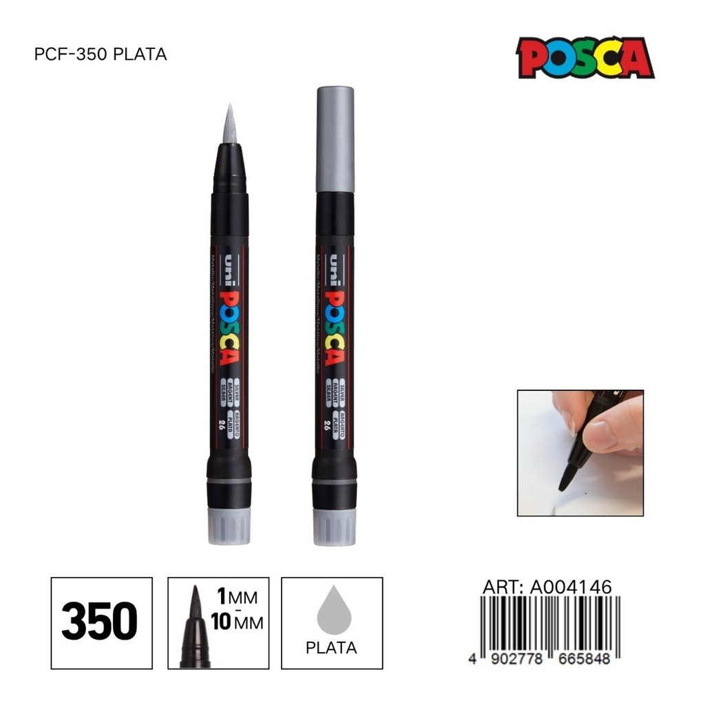 Marcador POSCA de punta suave 0.1mm-10mm PCF-350 Plata - Material de oficina