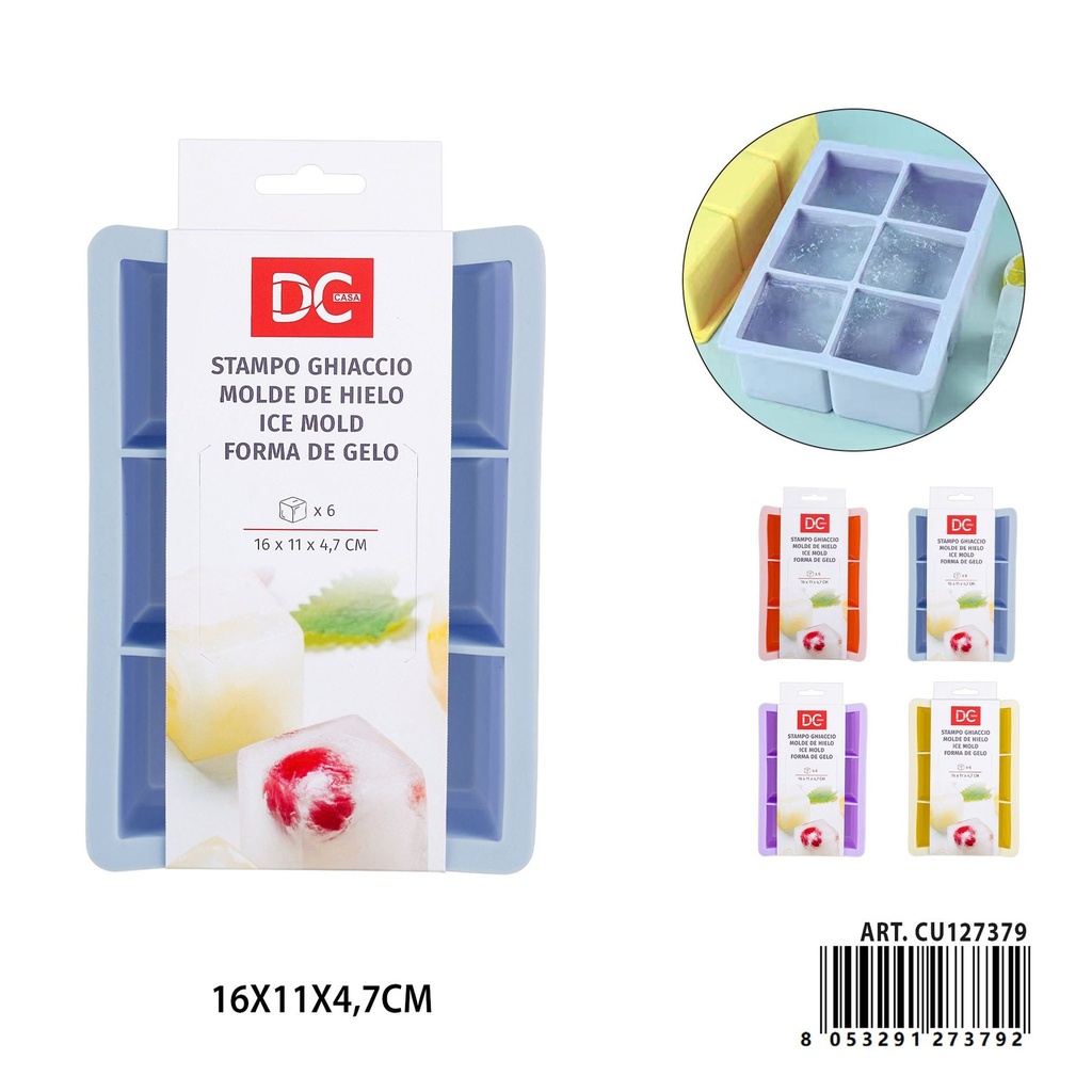 Molde de silicona para hielo 6 espacios 16x11x4.7 cm - Utensilios de cocina y moldes para hielo