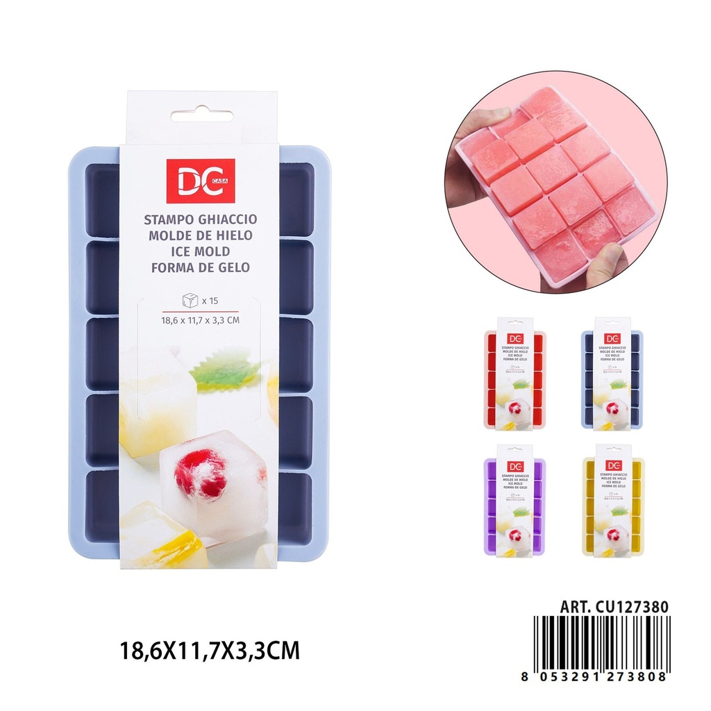 Molde de silicona para hielo 15 espacios 18.6x11.7x3.3 cm - Utensilios de cocina y moldes para hielo
