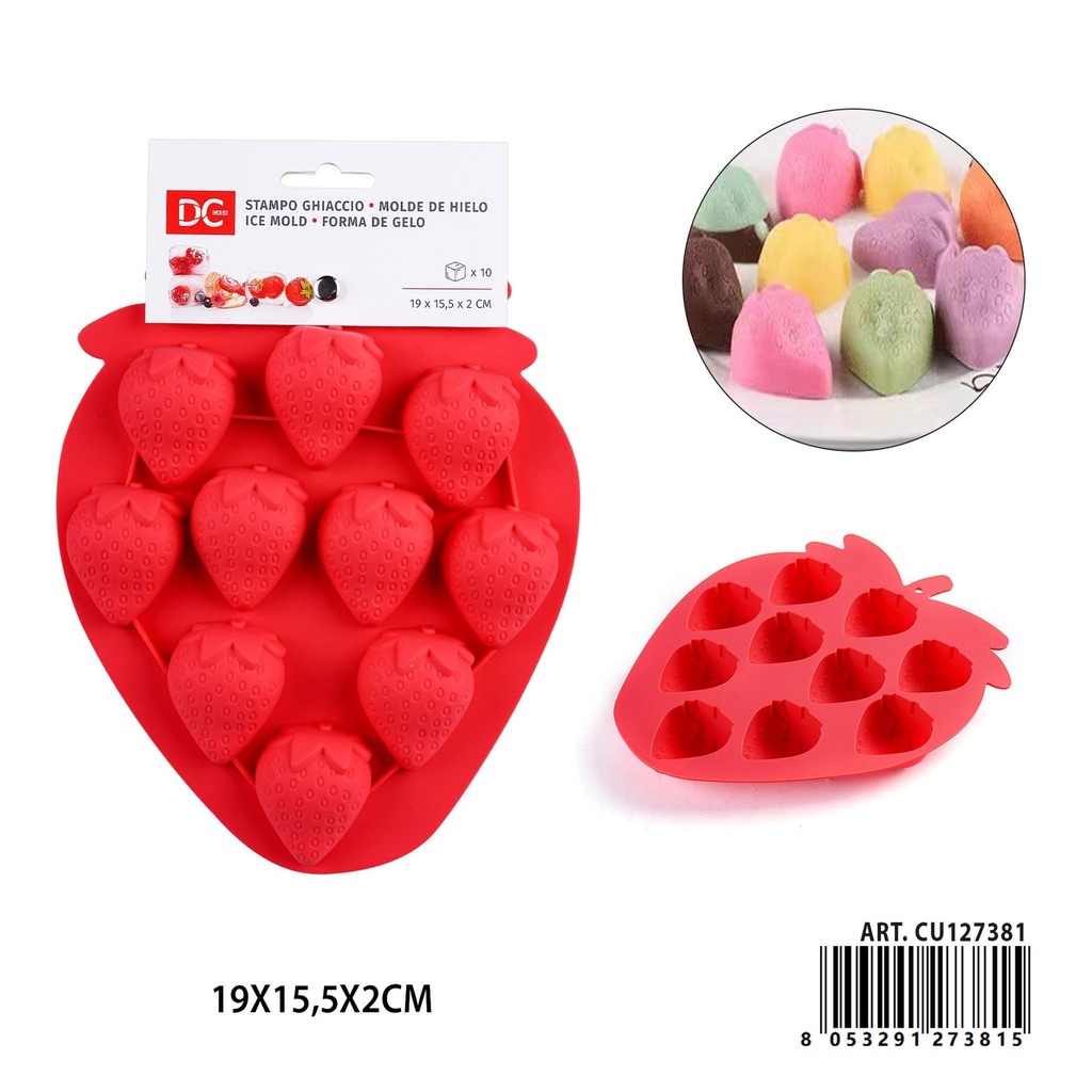 Molde de silicona para hielo en forma de fresa 19x15.5x2 cm - Utensilios de cocina y moldes para hielo