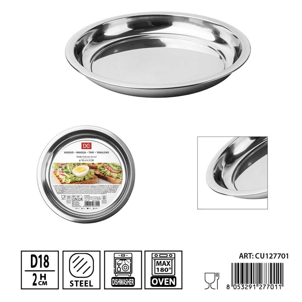 Bandeja redonda de acero inoxidable 18 cm altura 2 cm DC Casa - Utensilios de cocina y bandejas