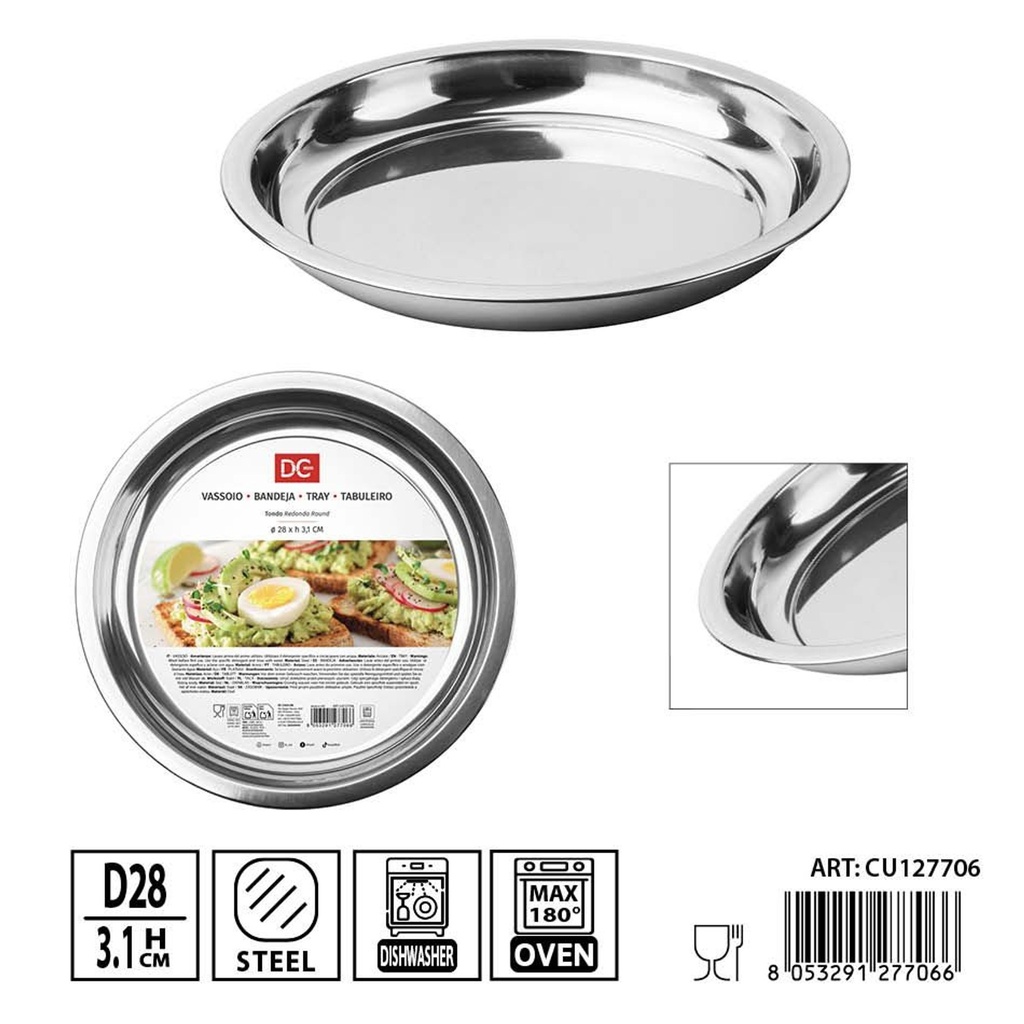 Bandeja redonda de acero inoxidable 28 cm altura 3.1 cm DC Casa - Utensilios de cocina y bandejas