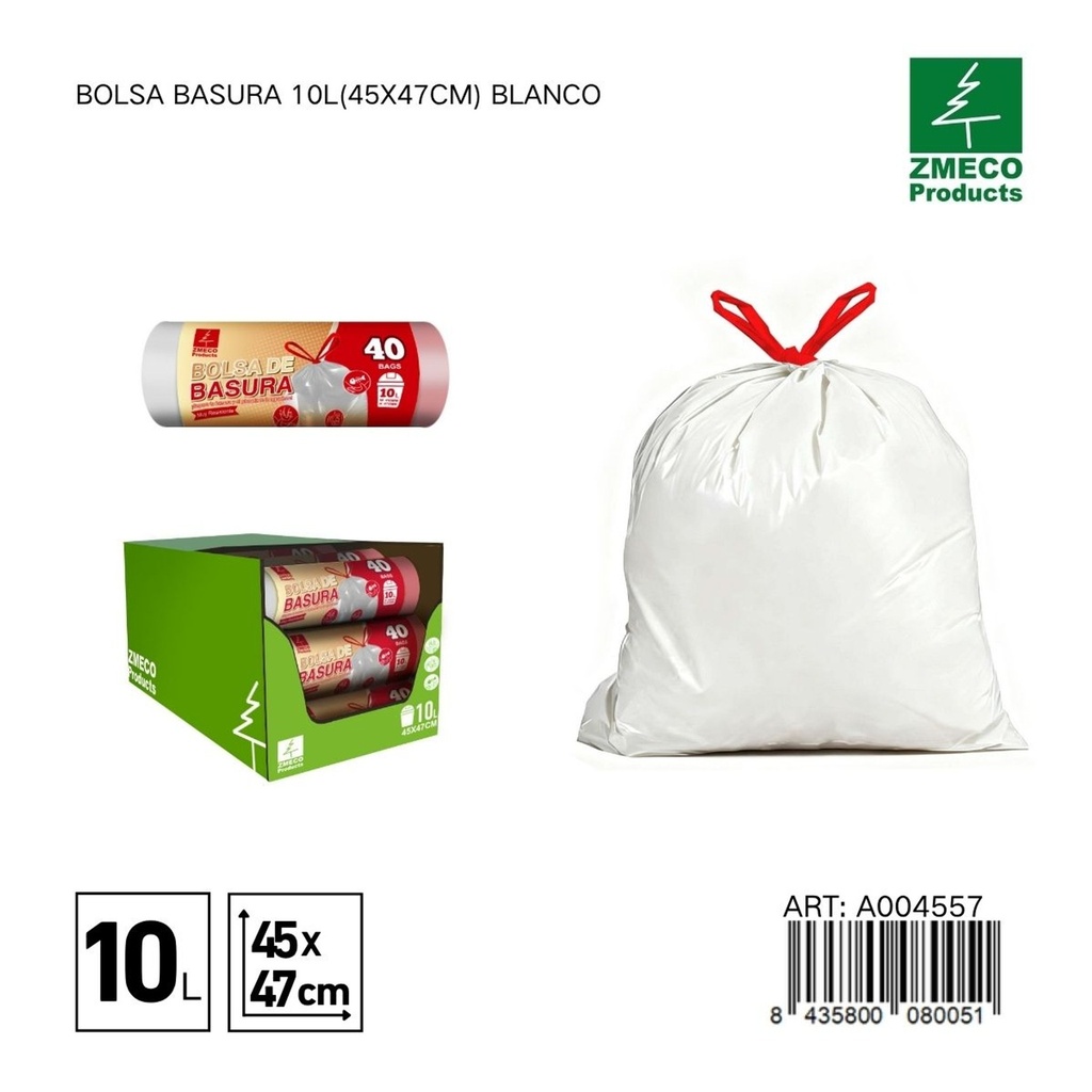 Bolsa de basura 10L (45x47cm) blanco - Productos desechables para el hogar