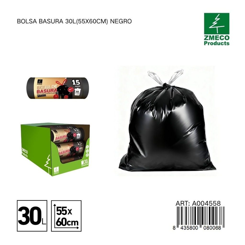 Bolsa de basura 30L (55x60cm) negro - Productos desechables para el hogar