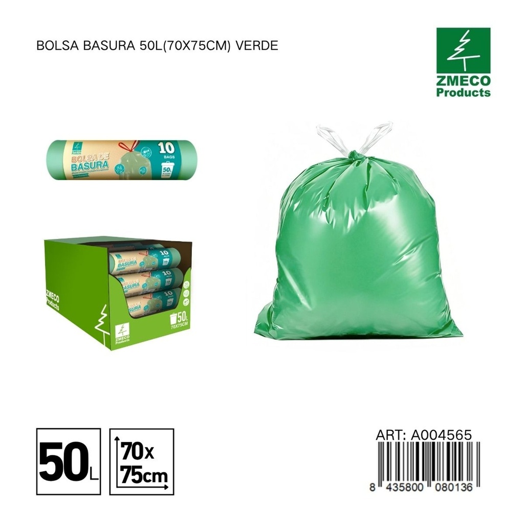 Bolsa de basura 50L (70x75cm) verde - Productos desechables para el hogar