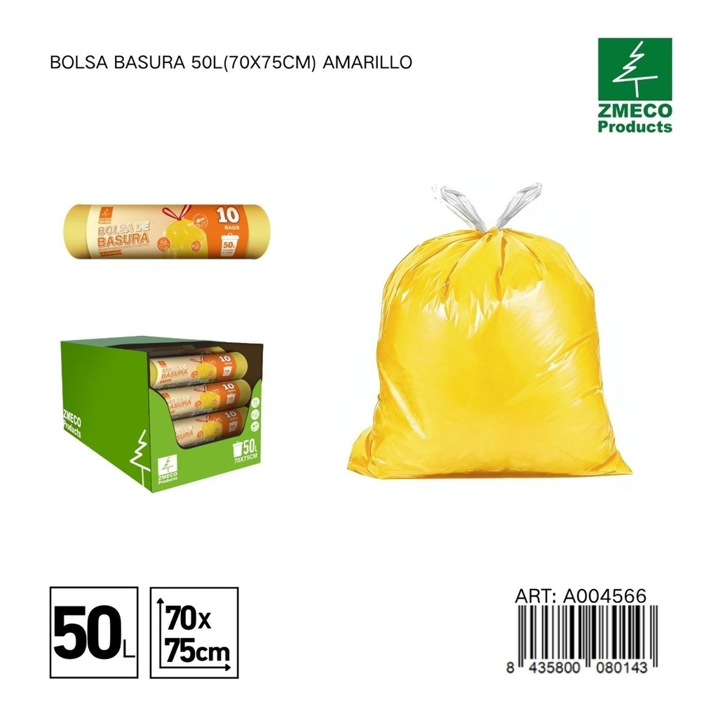 Bolsa de basura 50L (70x75cm) amarillo - Productos desechables para el hogar