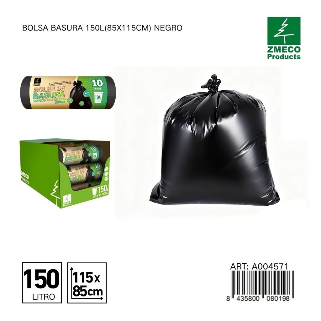 Bolsa de basura 150L (85x115cm) negro - Productos desechables para el hogar