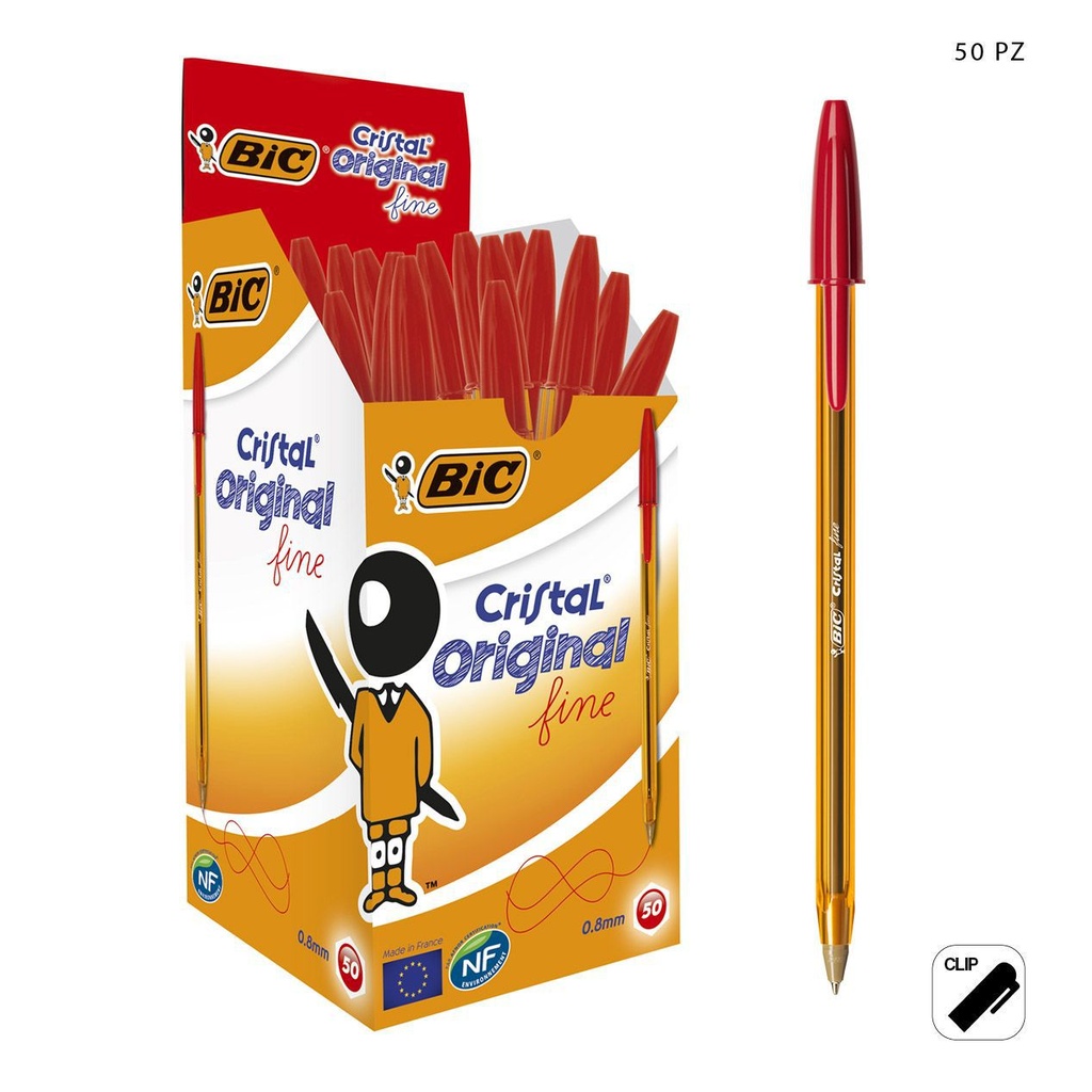 Bolígrafo BIC Cristal Fine 0.8mm rojo, paquete de 50 unidades