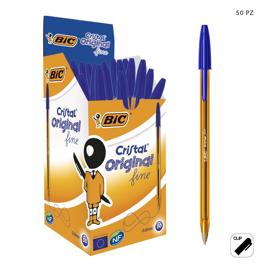 Bolígrafo BIC Fino 0.8 mm azul 50 uds - Papelería de marca