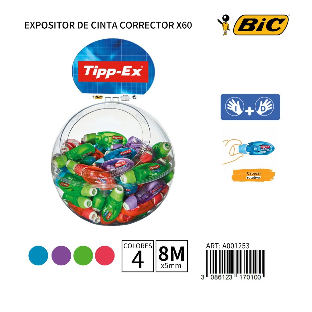 Cinta correctora Tipp-Ex 8m x 5mm expositor x60
