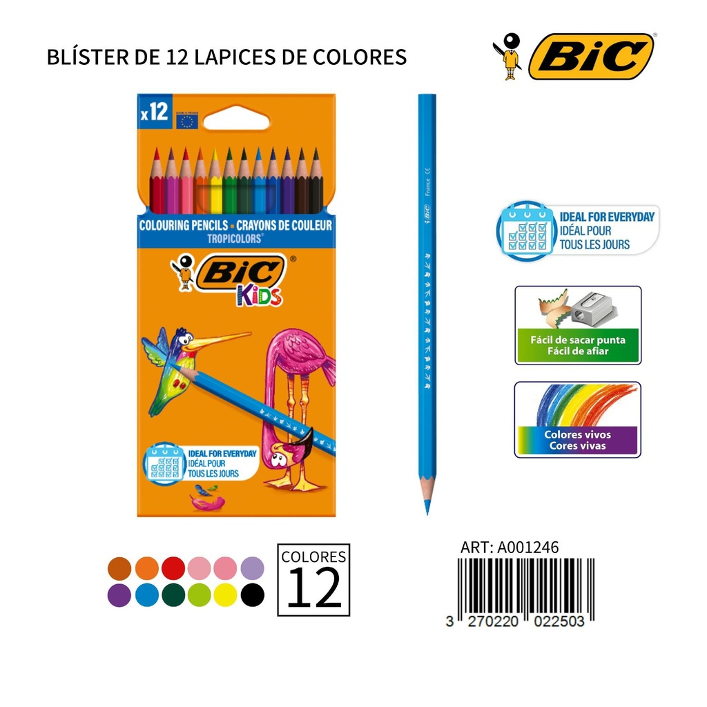 Lápices de colores BIC 12 UD - Material escolar